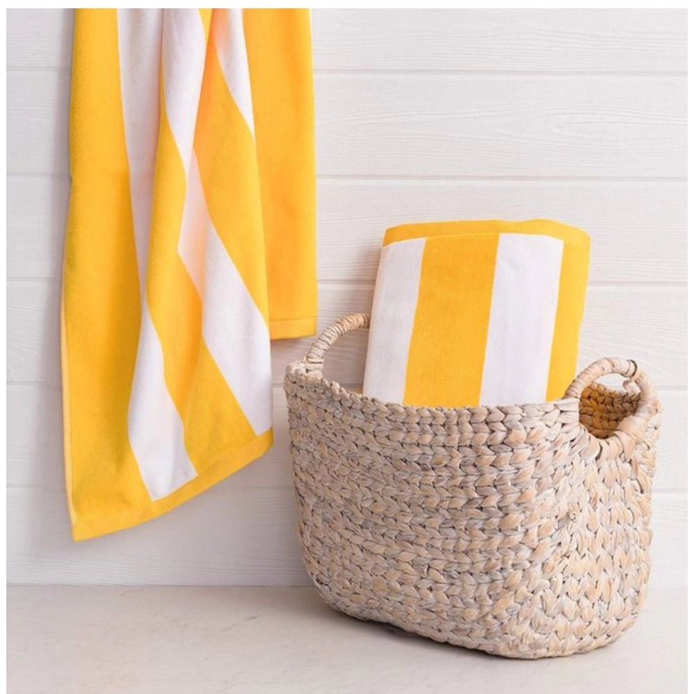 Cotton Solid Bath Towels (Yellow &amp; White, Size: 36x71 In)