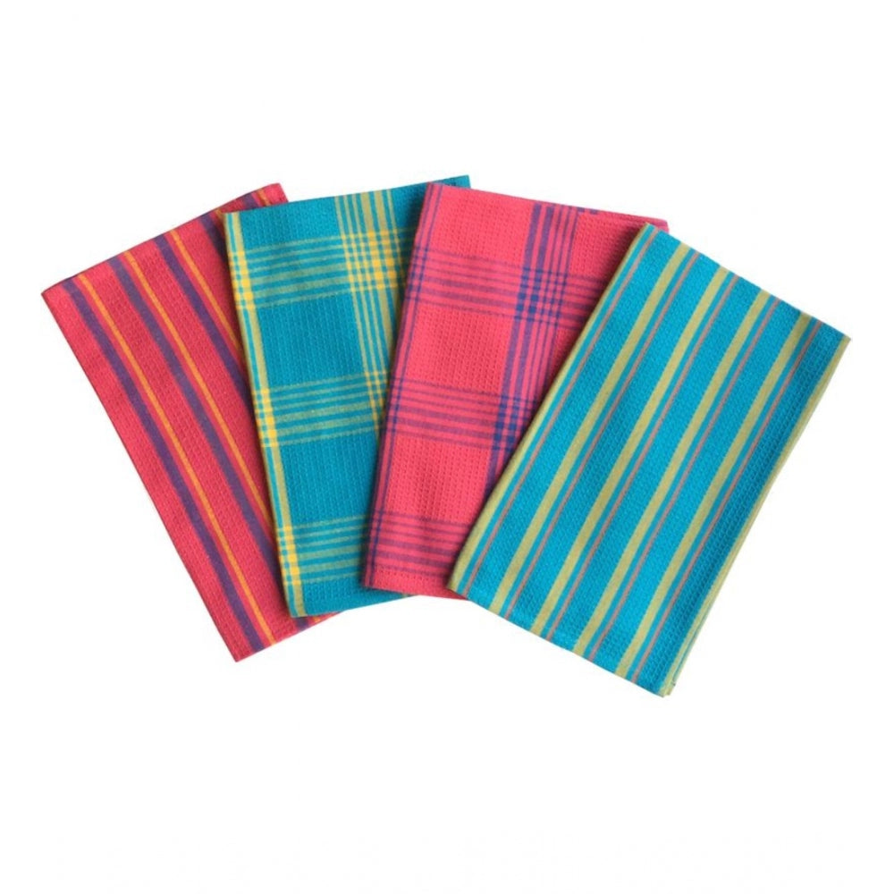 Pack of 4 Cotton Checkered Kitchen Towel Sets (Multicolor, Size: 15x25 In)