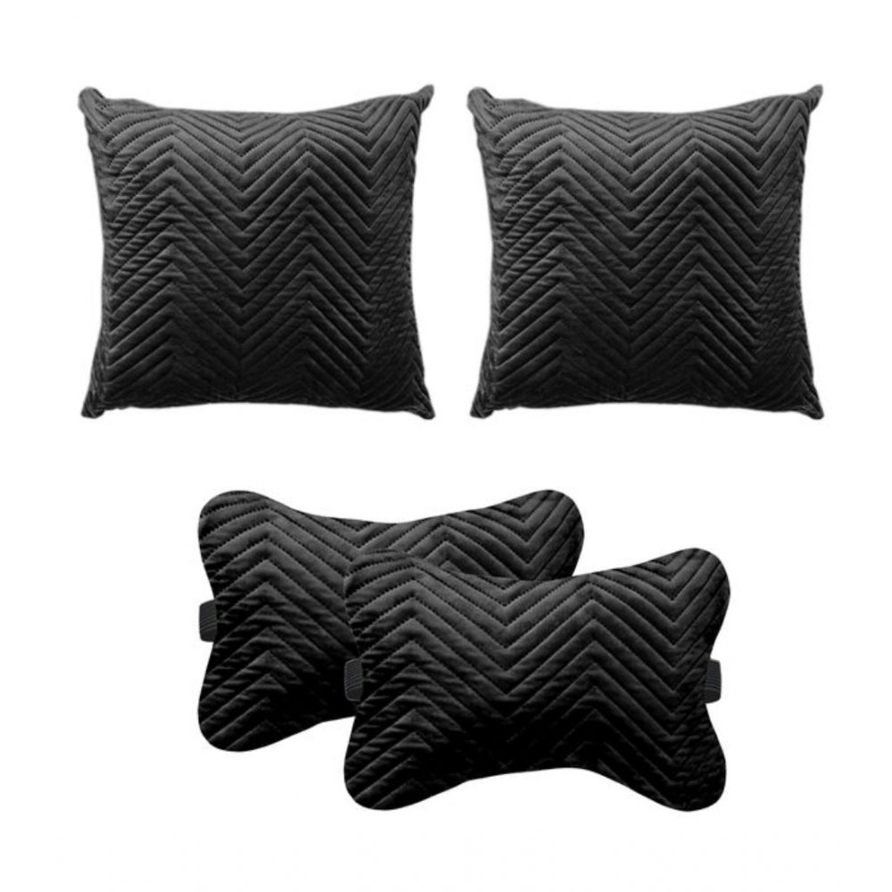 Pack of 4 Polyester zig zag Car Pillow Sets (Black, Size: 12x12 In)