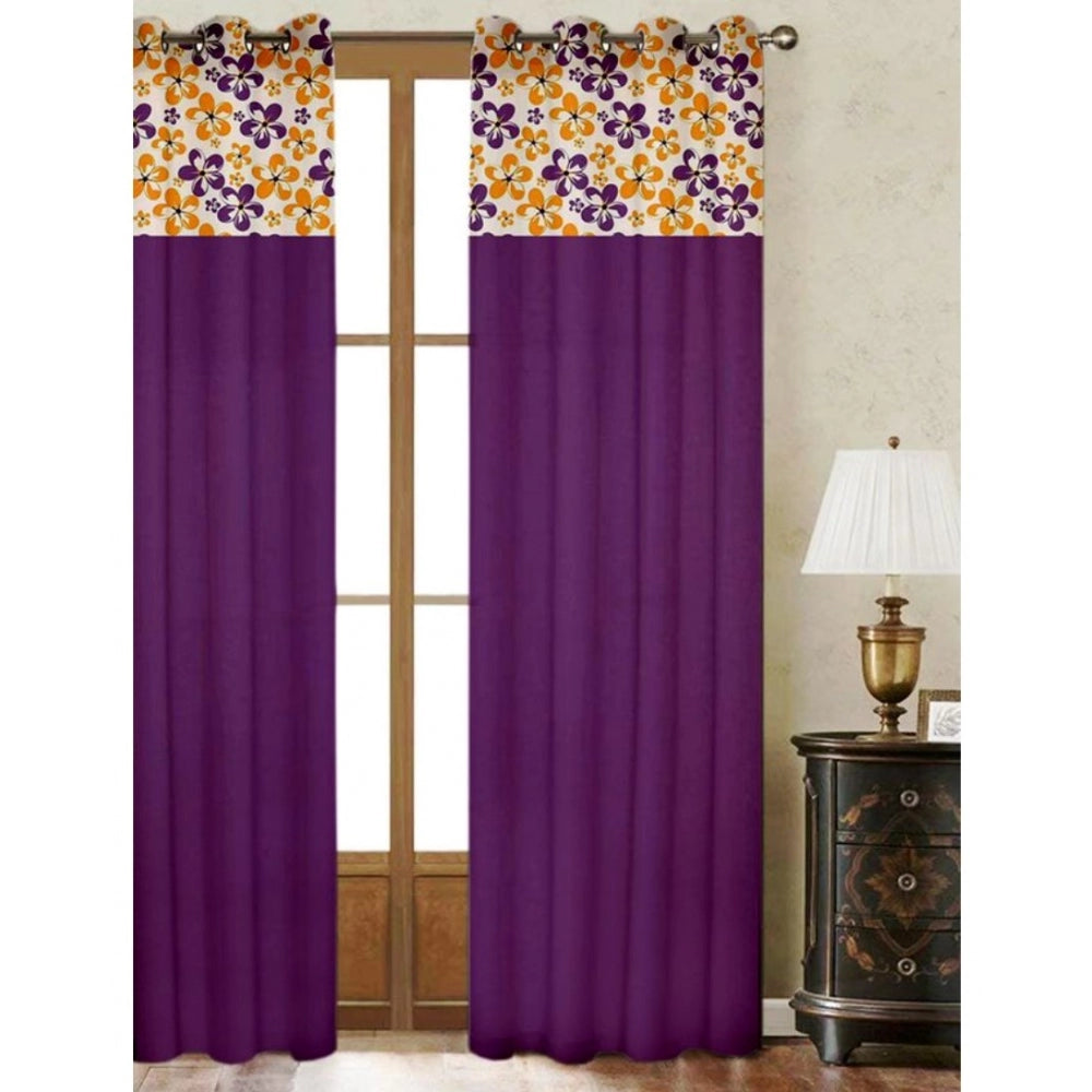 Cotton Printed Curtains (Purple, Size: 54x90 In)