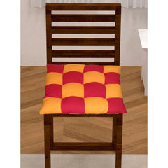 Cotton Blended Solid Chair Cushions (Red &amp; Yellow, Size: 16x16 In)