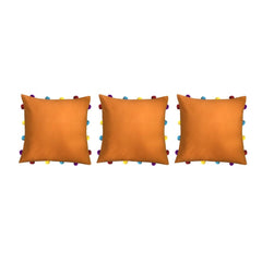 Cotton Solid Pom Pom Cushion Covers (Orange, Size: 14x14 In)