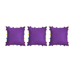 Cotton Solid Pom Pom Cushion Covers (Dark Purple, Size: 14x14 In)