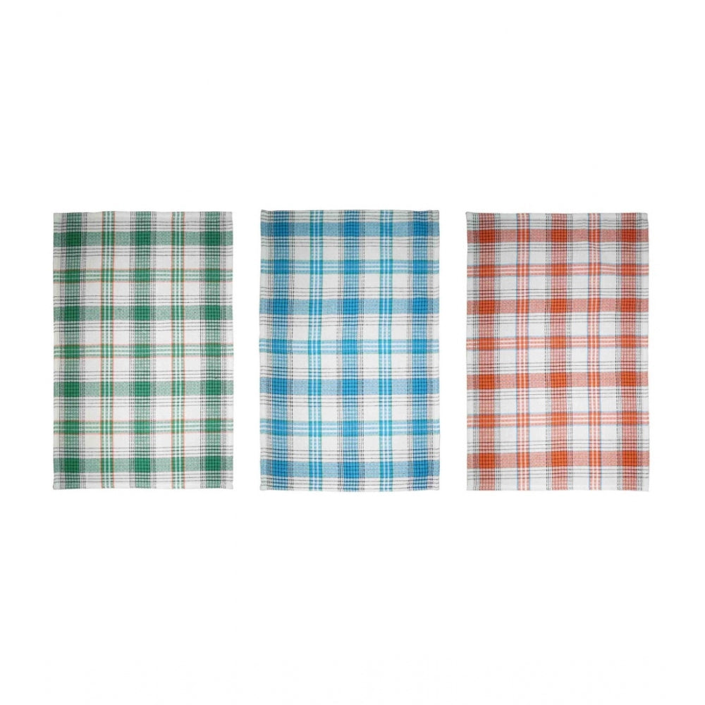 Pack of 3 Cotton Checkered Kitchen Towel Sets (Multicolor, Size: 24x16 In)