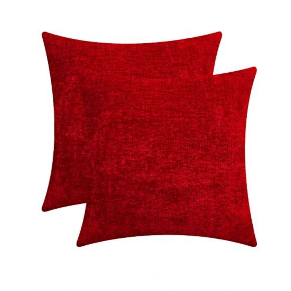 Pack of 2 Chenille Checkered Cushion Covers (Red, Size: 20x20 In)