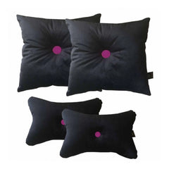 Pack of 4 Polyester Solid Car Pillow Sets (Black &amp; Pink, Size: 12x12 In)