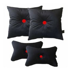 Pack of 4 Polyester Solid Car Pillow Sets (Black &amp; Red, Size: 12x12 In)