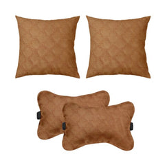 Pack of 4 Polyester Printed Car Pillow Sets (Brown, Size: 12x12 In)