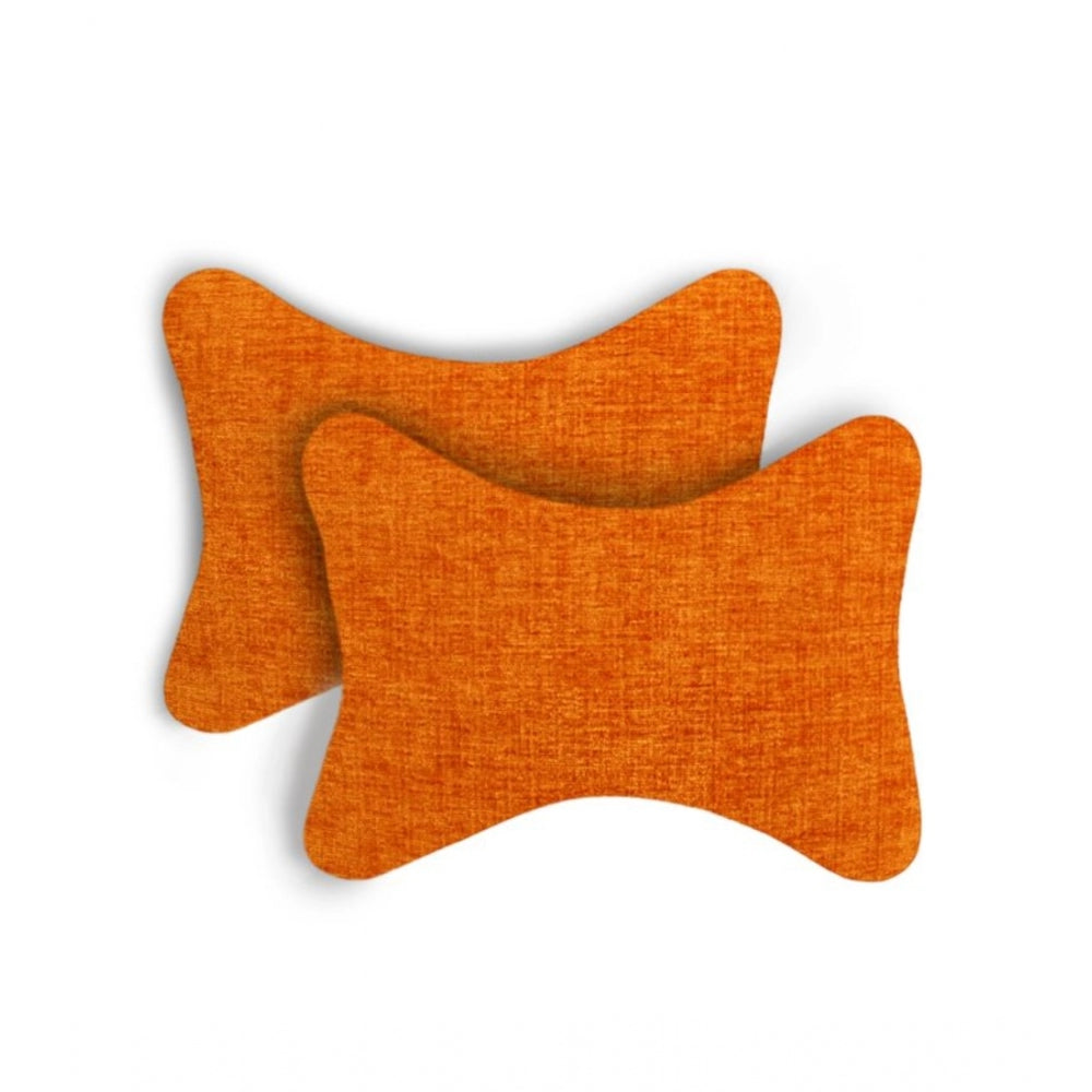 Pack of 2 Polyester Solid Bone Neck Pillow (Orange, Size: 7x11 In)