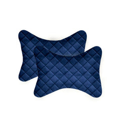 Pack of 2 Velvet Checked  Bone Neck Pillow (Navy Blue, Size: 6x10 In)