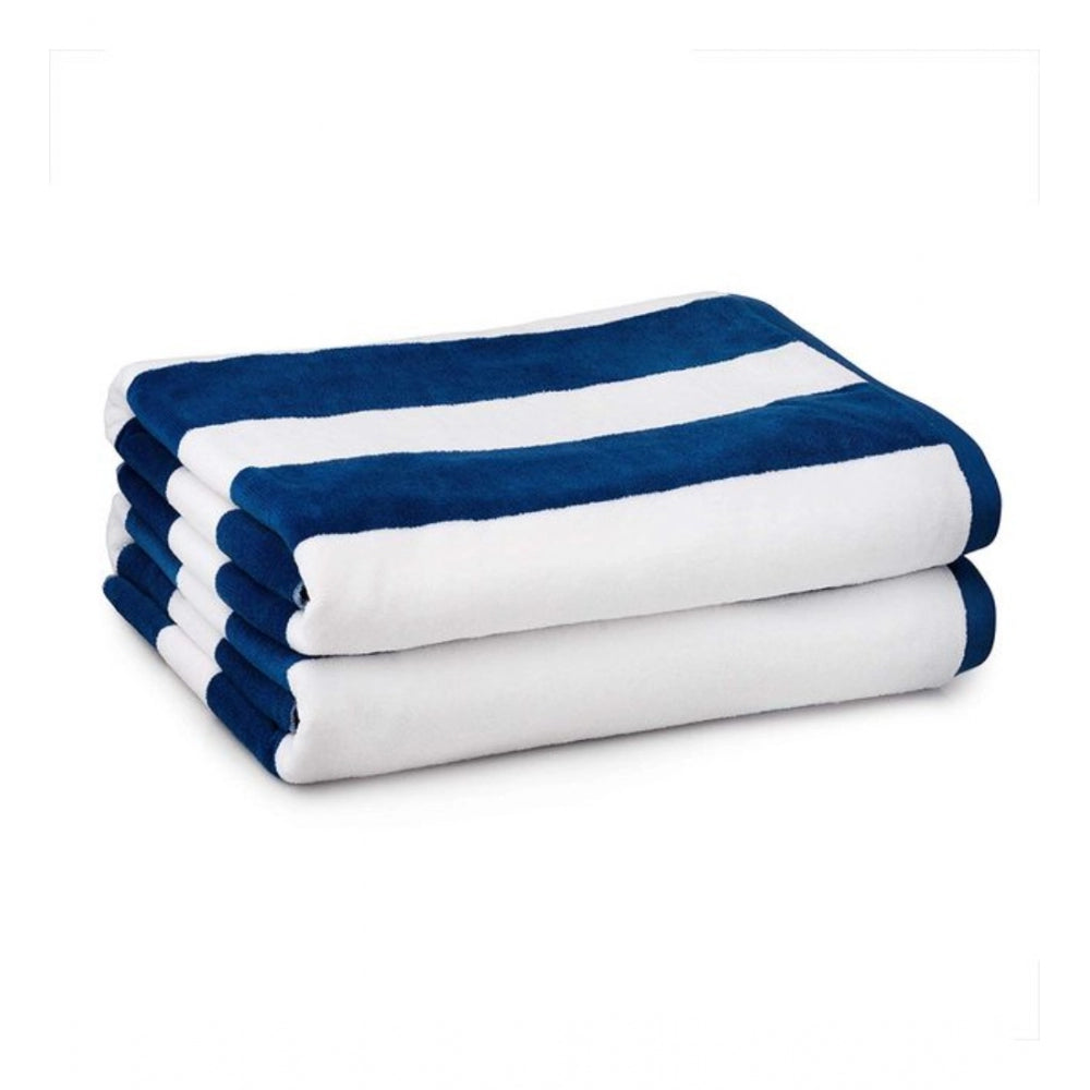 Cotton Solid Bath Towels (Blue &amp; White, Size: 36x71 In)