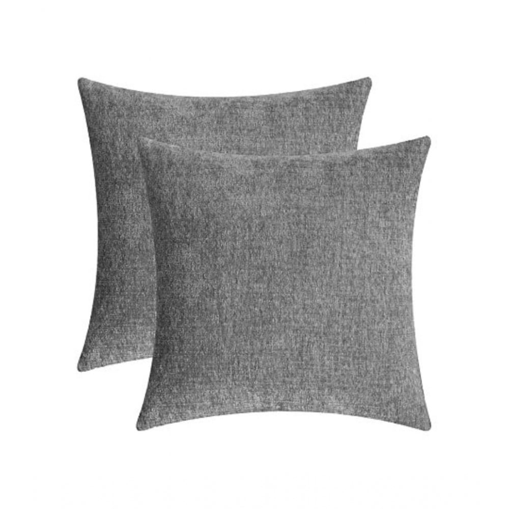 Pack of 2 Chenille Checkered Cushion Covers (Grey, Size: 16x16 In)