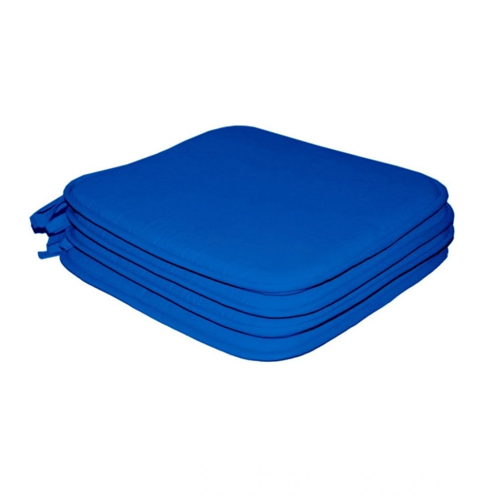 Pack of 4 Cotton Blended Solid Chairpads (Blue, Size: 15x15 In)