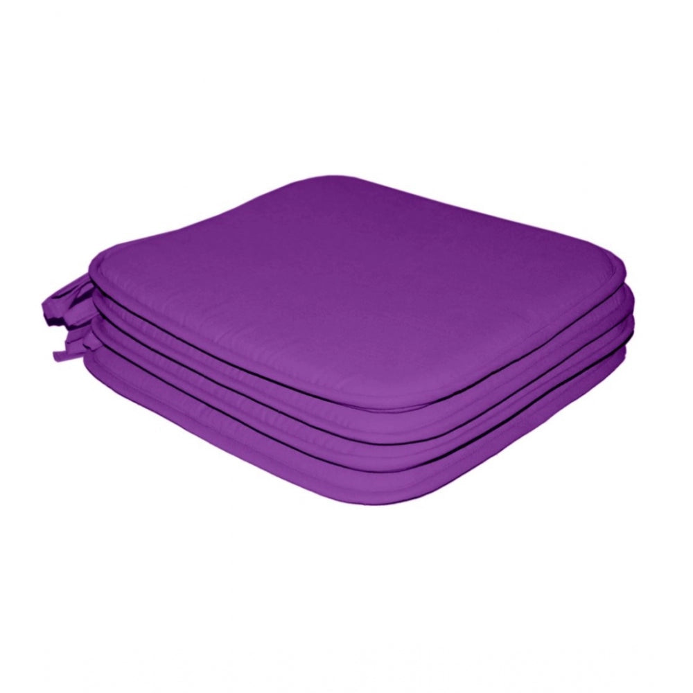 Pack of 4 Cotton Blended Solid Chairpads (Purple, Size: 15x15 In)