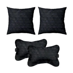 Pack of 4 Polyester Printed Car Pillow Sets (Black, Size: 12x12 In)