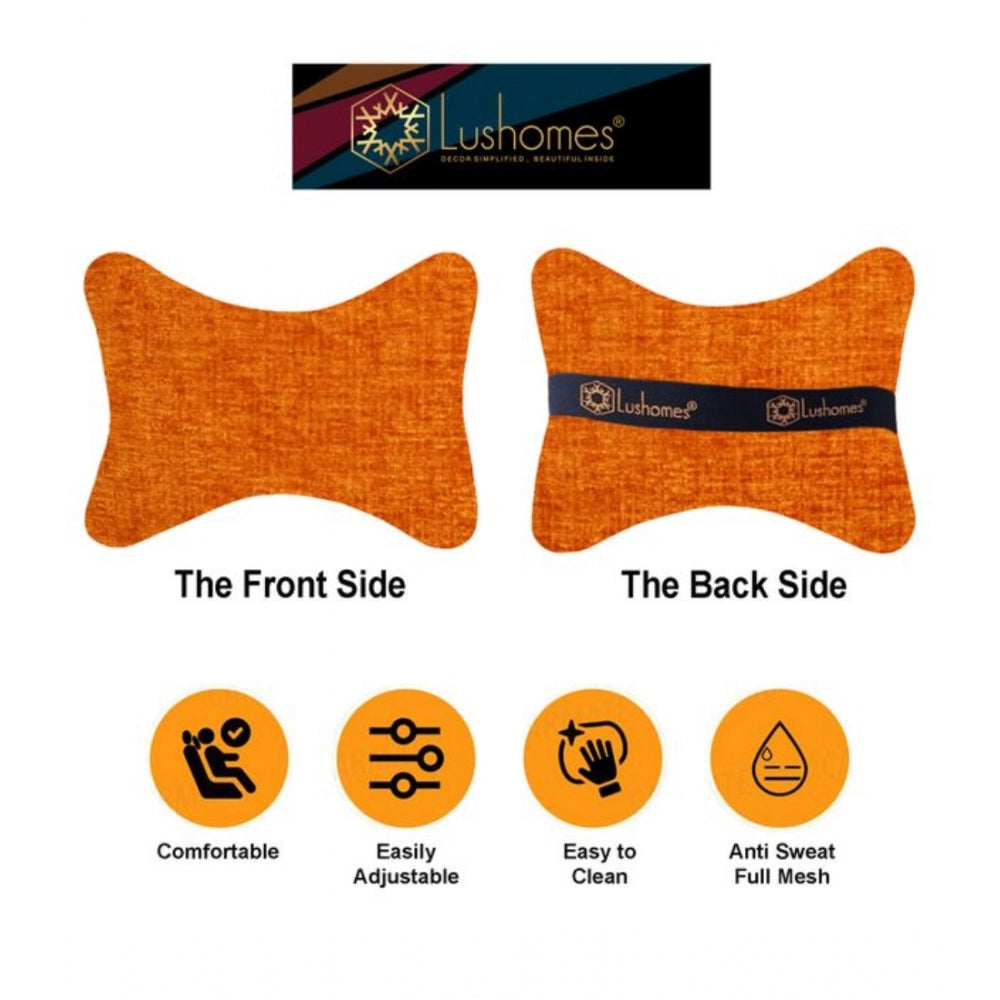 Pack of 2 Polyester Solid Bone Neck Pillow (Orange, Size: 7x11 In)