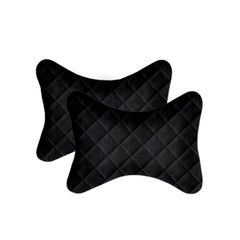 Pack of 2 Velvet Checked  Bone Neck Pillow (Black, Size: 6x10 In)