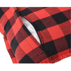 Pack of 2 Cotton Checkered Cushion Cover With Blanket Stitch (Red &amp; Black, Size: 12x20 In)