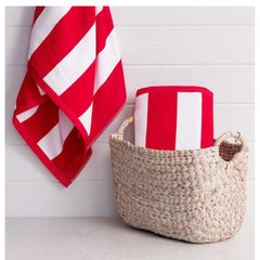 Cotton Striped Bath Towels (Red &amp; White, Size: 36x71 In)