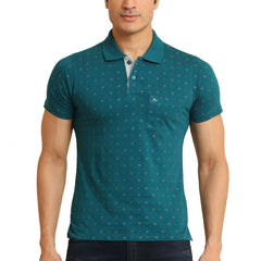 Men's Casual Cotton Printed Polo Neck Half Sleeve T-Shirt (Green)