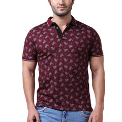 Men's Casual Cotton Printed Polo Neck Half Sleeve T-Shirt (Plum)