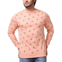 Men's Casual Cotton Printed Round Neck Full Sleeve Sweat Shirt (Peach)