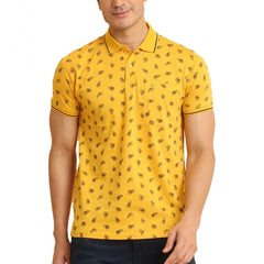 Men's Casual Cotton Printed Polo Neck Half Sleeve T-Shirt (Mustard)