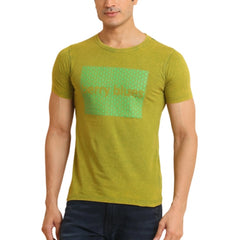 Men's Casual Cotton Printed Round Neck Half Sleeve T-Shirt (Green)