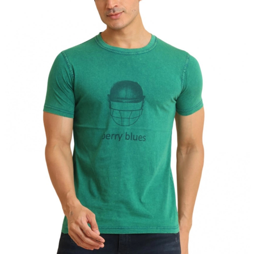 Men's Casual Cotton Printed Round Neck Half Sleeve T-Shirt (Green)