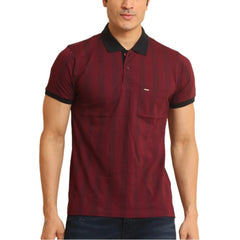 Men's Casual Cotton Printed Polo Neck Half Sleeve T-Shirt (Plum)