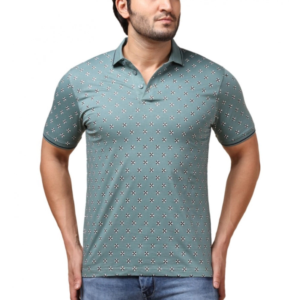 Men's Casual Cotton Printed Polo Neck Half Sleeve T-Shirt (Grey)