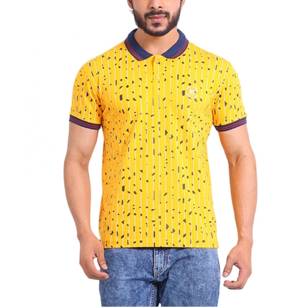 Men's Casual Cotton Printed Polo Neck Half Sleeve T-Shirt (Turmeric)