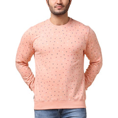 Men's Casual Cotton Printed Round Neck Full Sleeve Sweat Shirt (Peach)