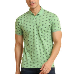 Men's Casual Cotton Printed Polo Neck Half Sleeve T-Shirt (Light Green)