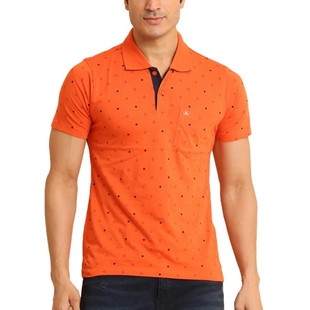 Men's Casual Cotton Printed Polo Neck Half Sleeve T-Shirt (Rust)