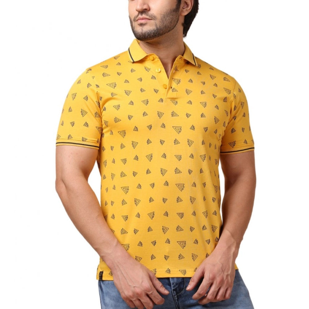 Men's Casual Cotton Printed Polo Neck Half Sleeve T-Shirt (Mustard)