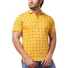 Men's Casual Cotton Printed Polo Neck Half Sleeve T-Shirt (Mustard)