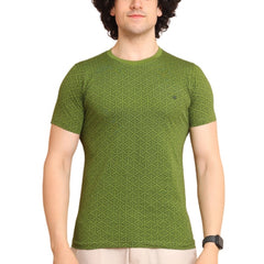 Men's Casual Cotton Printed Round Neck Half Sleeve T-Shirt (Green)