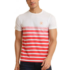 Men's Casual Cotton Printed Round Neck Half Sleeve T-Shirt (Red)