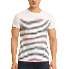 Men's Casual Cotton Printed Round Neck Half Sleeve T-Shirt (White)