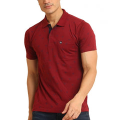 Men's Casual Cotton Printed Polo Neck Half Sleeve T-Shirt (Red)