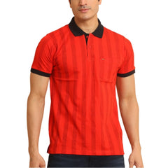 Men's Casual Cotton Printed Polo Neck Half Sleeve T-Shirt (Red)