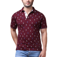 Men's Casual Cotton Printed Polo Neck Half Sleeve T-Shirt (Plum)