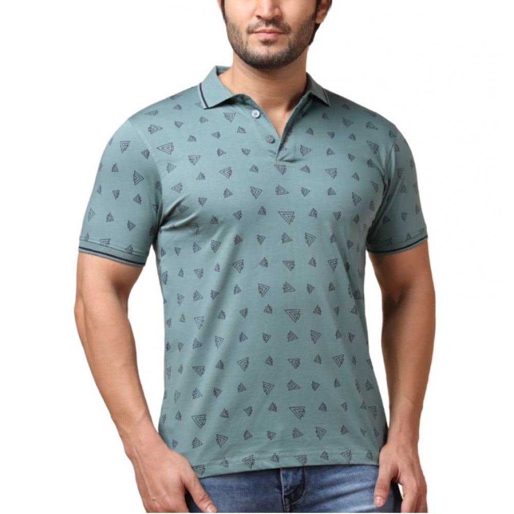 Men's Casual Cotton Printed Polo Neck Half Sleeve T-Shirt (Grey)