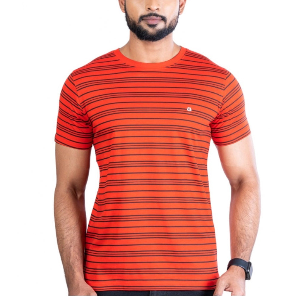 Men's Casual Cotton Printed Round Neck Half Sleeve T-Shirt (Red)