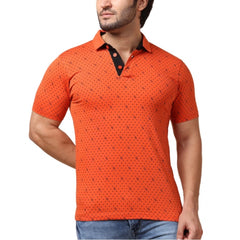 Men's Casual Cotton Printed Polo Neck Half Sleeve T-Shirt (Rust)