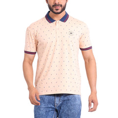 Men's Casual Cotton Printed Polo Neck Half Sleeve T-Shirt (Peach)