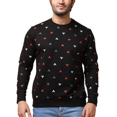 Men's Casual Cotton Printed Round Neck Full Sleeve Sweat Shirt (Black)