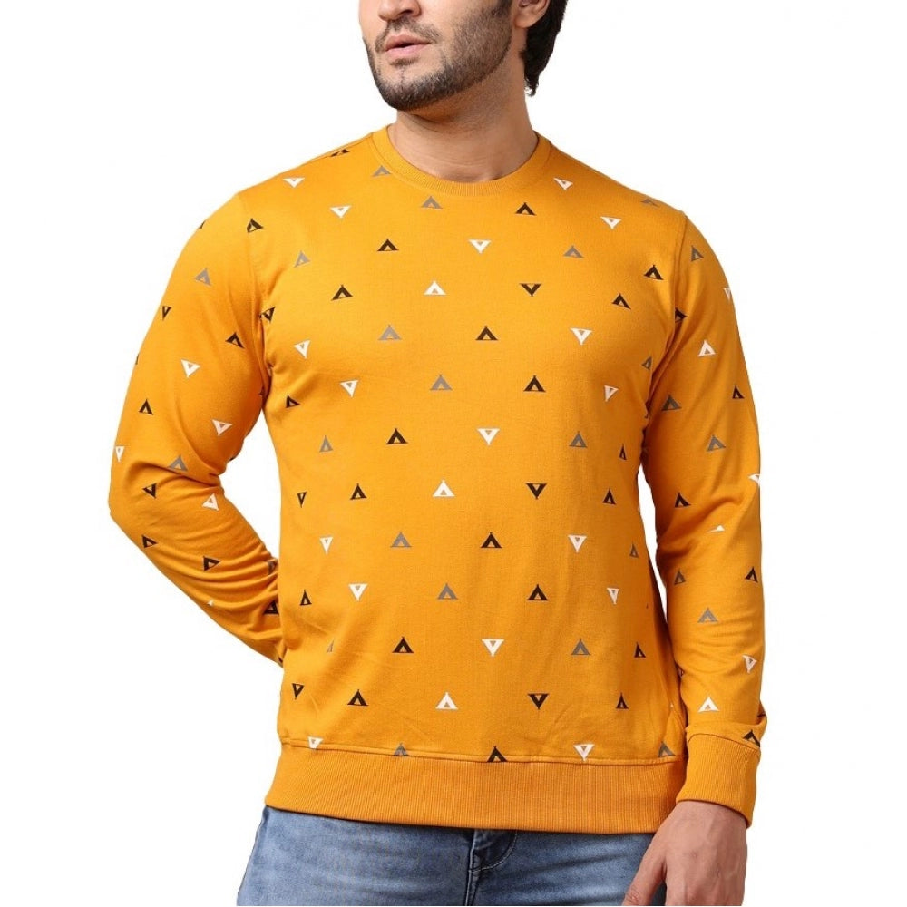 Men's Casual Cotton Printed Round Neck Full Sleeve Sweat Shirt (Mustard)