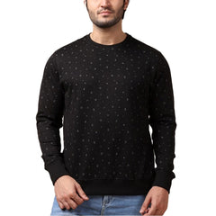 Men's Casual Cotton Printed Round Neck Full Sleeve Sweat Shirt (Black)